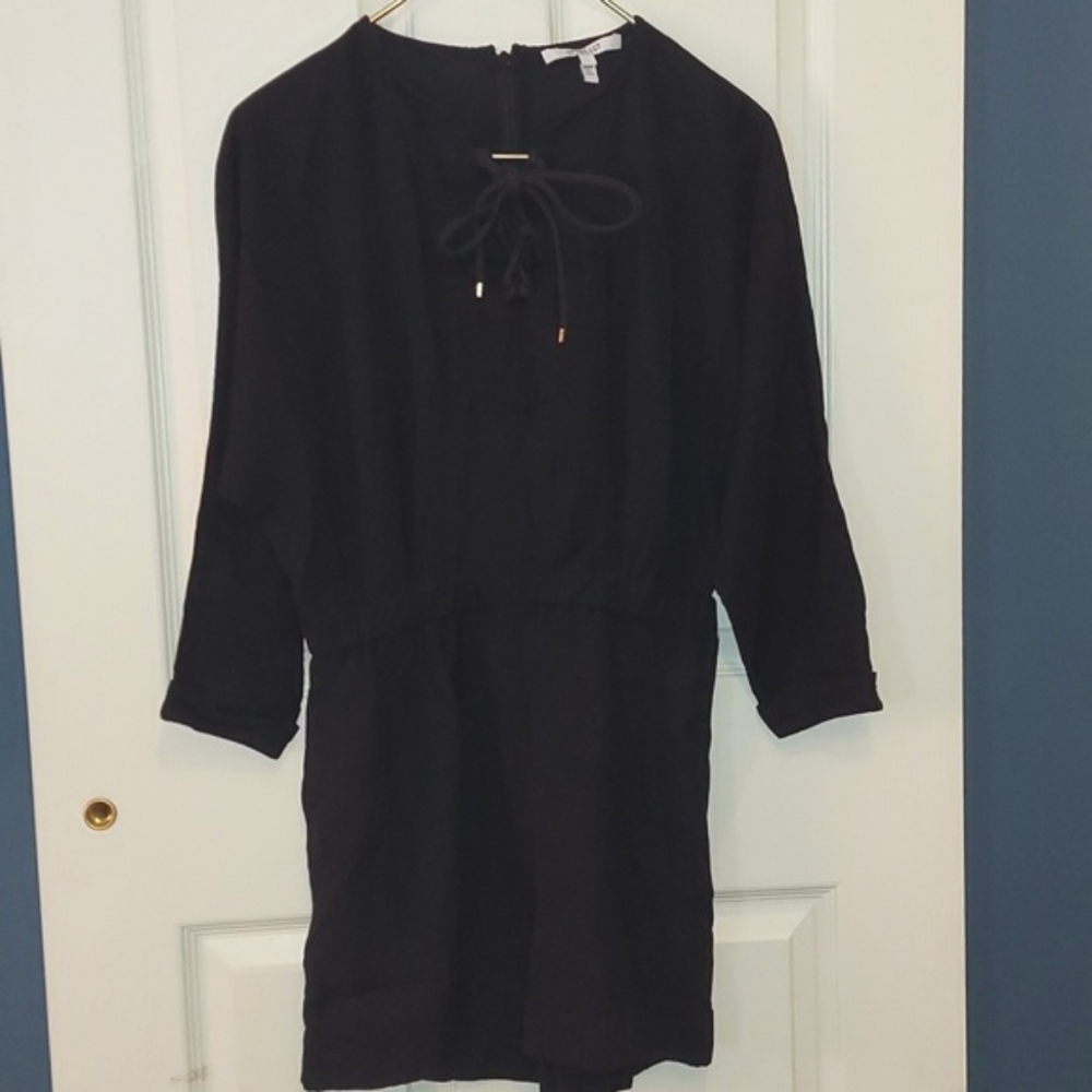 DEREK LAM 10 CROSBY Black Lace Up 3/4 Sleeve Romper Linen Blend 6